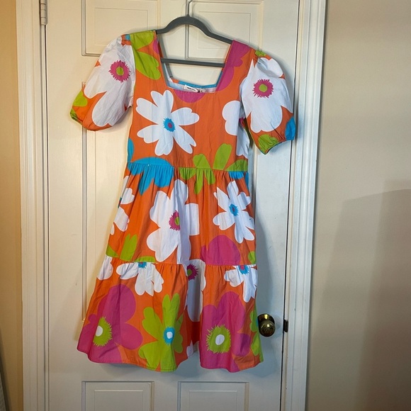 Maude Vivante Floral Aria Dress Tiered Ruffle Short Sleeve Colorful Small NWT - Picture 7 of 7